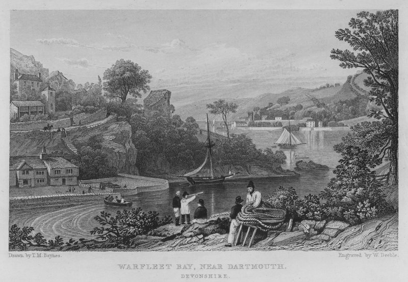 Warfleet Bay, nær Dartmouth, Devonshire (gravering) av Thomas Mann (after) Baynes