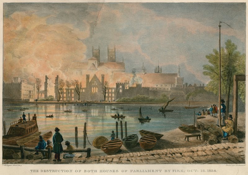 Ødeleggelsen ved brann av Houses of Parliament ved brann 16. oktober 1834 av Thomas Mann Baynes
