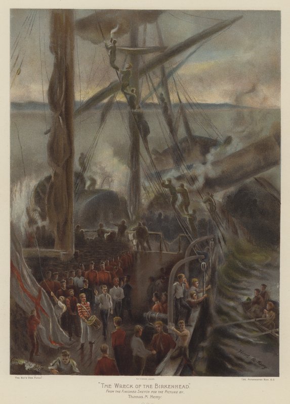 The Wreck of the Birkenhead (farge litho) av Thomas Marie Madawaska Hemy