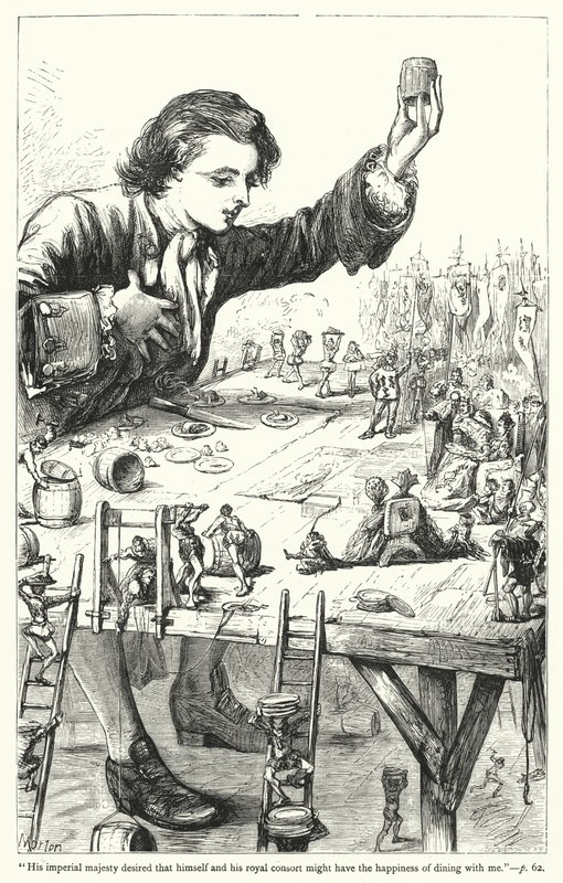 Illustrasjon for Gulliver's Travels av Jonathan Swift (gravering) av Thomas Morten
