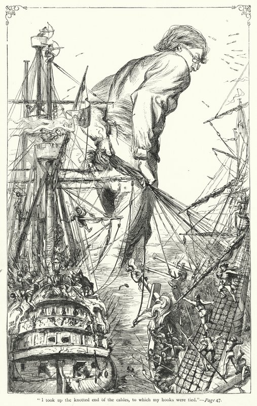 Illustrasjon for Gulliver's Travels av Jonathan Swift (gravering) av Thomas Morten