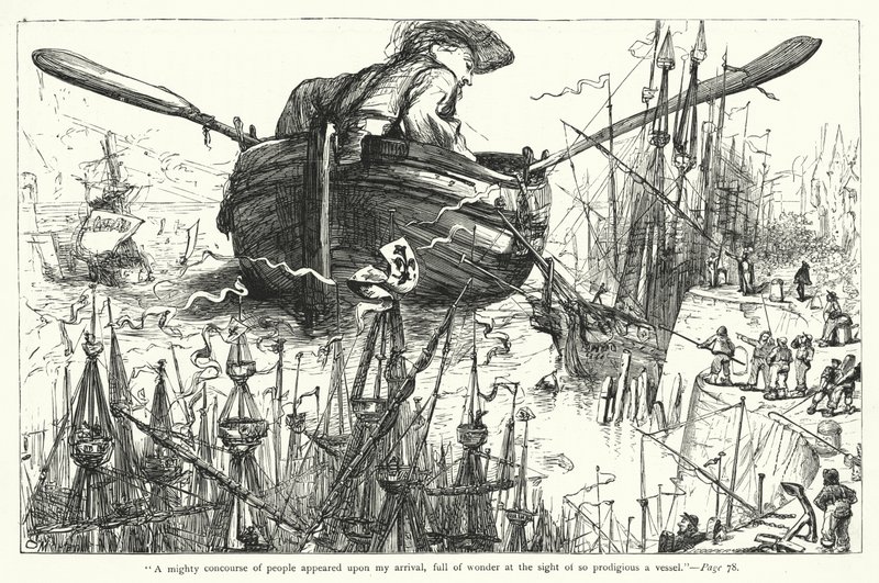 Illustrasjon for Gulliver's Travels av Jonathan Swift (gravering) av Thomas Morten
