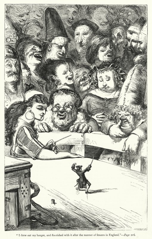 Illustrasjon for Gullivers reiser av Jonathan Swift (gravering) av Thomas Morten