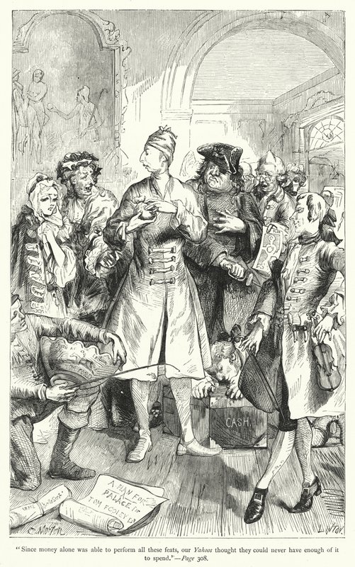 Illustrasjon for Gullivers reiser av Jonathan Swift (gravering) av Thomas Morten