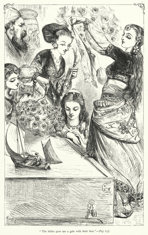 Illustrasjon for Gullivers reiser av Jonathan Swift (gravering) av Thomas Morten