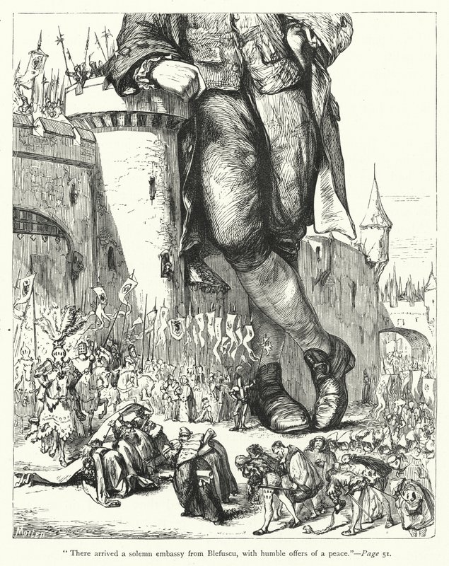 Illustrasjon for Gullivers reiser av Jonathan Swift (gravering) av Thomas Morten