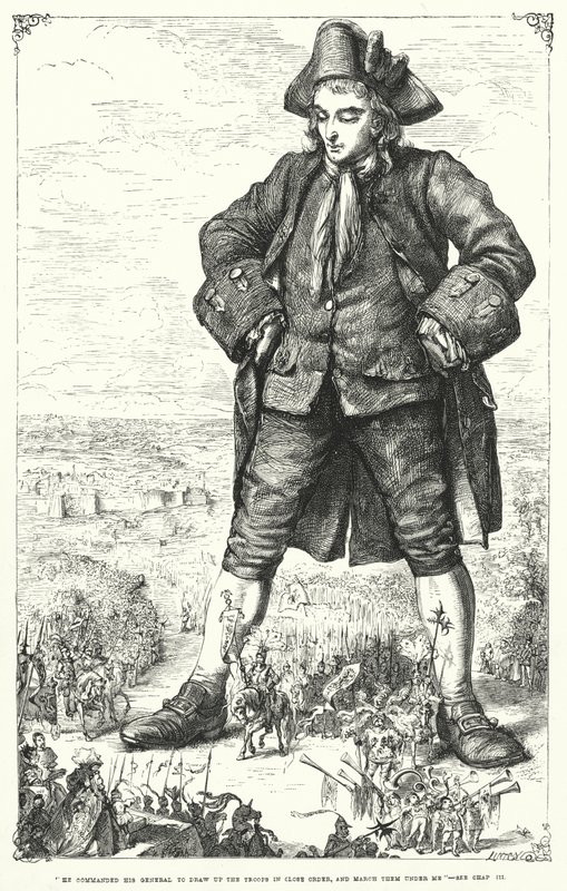 Illustrasjon for Gulliver's Travels av Jonathan Swift (gravering) av Thomas Morten