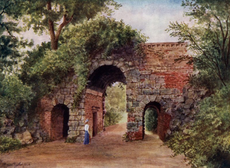 Kew Gardens: The Ruined Arch (farge litho) av Thomas Mower Martin
