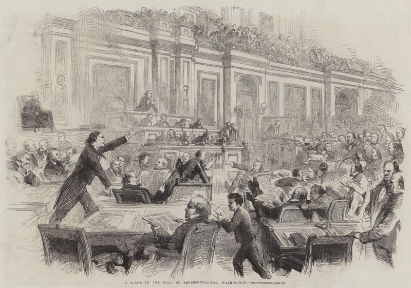 En scene i Hall of Representatives, Washington av Thomas Nast