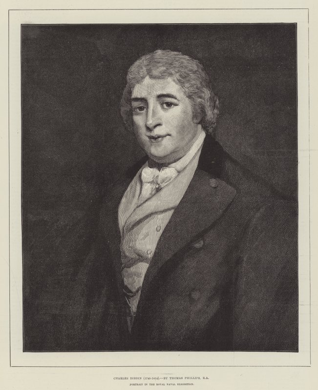 Charles Dibdin (1745-1814), Portrett i Royal Naval Exhibition av Thomas Phillips