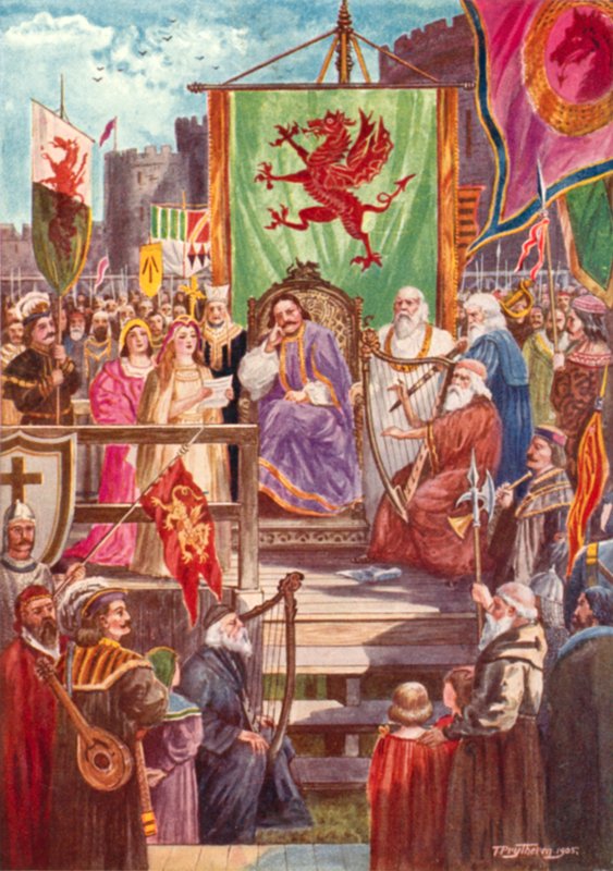 Rhys ap Gruffydd presiderer ved den første Eisteddfod, Cardigan Castle, Wales av Thomas Prytherch