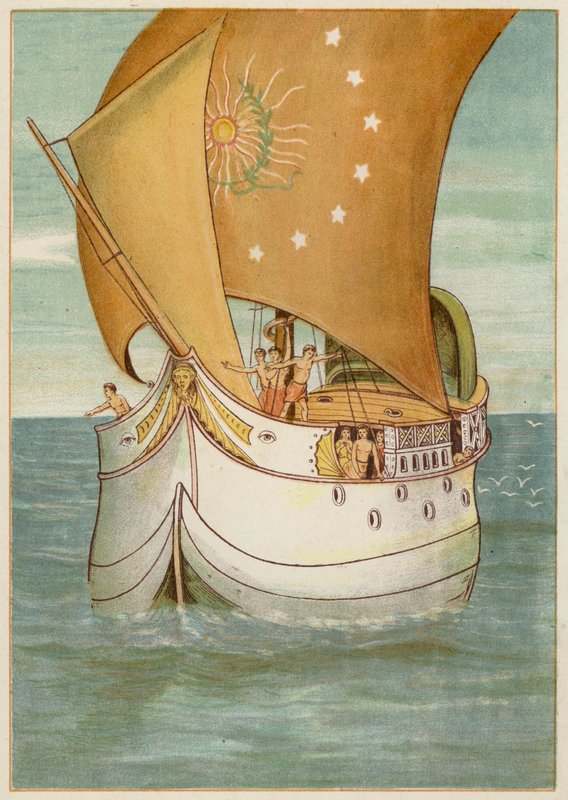 Perseus og bruden hans seiler til Seriphos (farge litho) av Thomas Ralph Spence