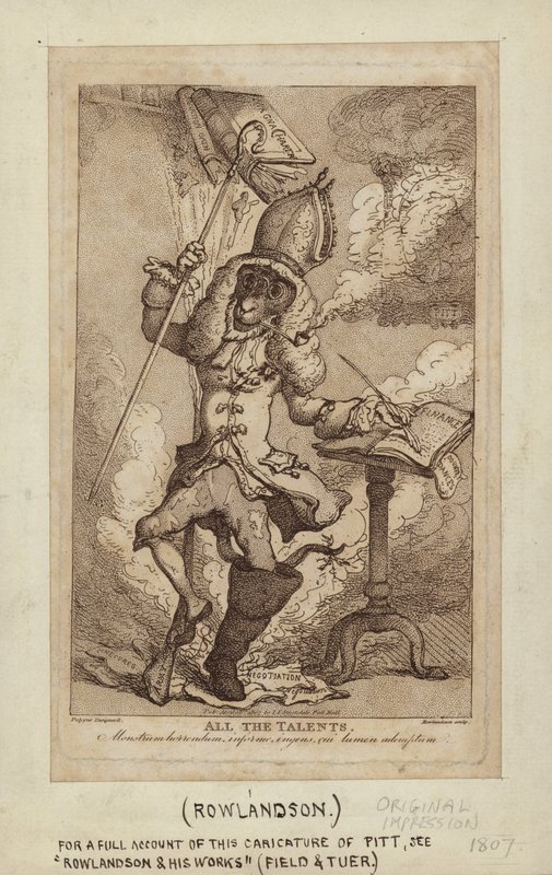 Karikatur av William Pitt som en røykende geit (stippgravering) av Thomas Rowlandson