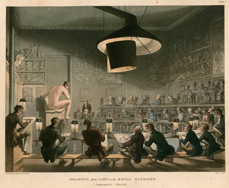 Tegning fra livet ved Royal Academy, Somerset House, Strand, London av Thomas Rowlandson