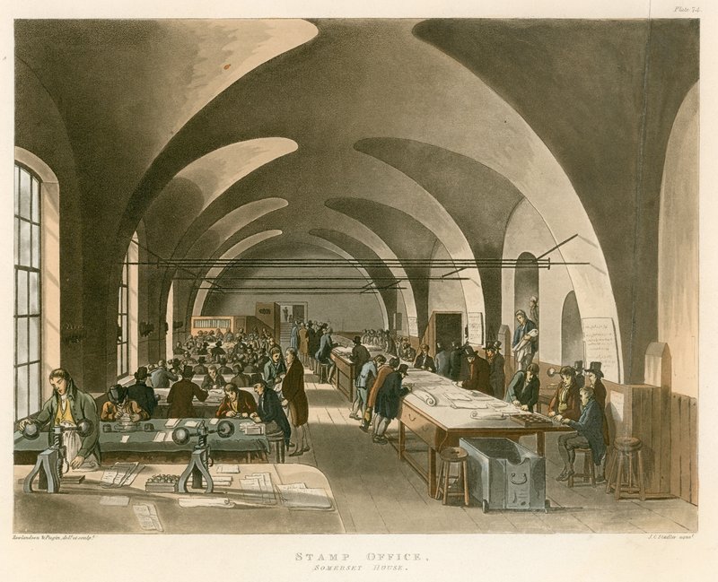 Frimerkekontor, Somerset House, Strand, London av Thomas Rowlandson