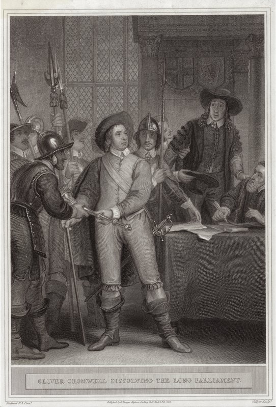 Oliver Cromwell (1599-1658) oppløste det lange parlamentet av Thomas Stothard