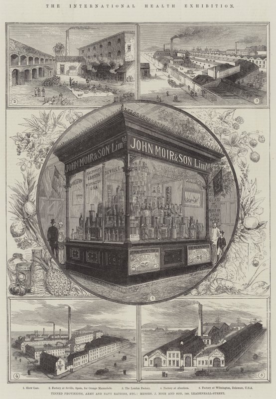 Den internasjonale helseutstillingen, tinnede proviant, hær- og marinerasjoner, etc, Messers J Moir and Son, 148, Leadenhall-Street av Thomas Sulman