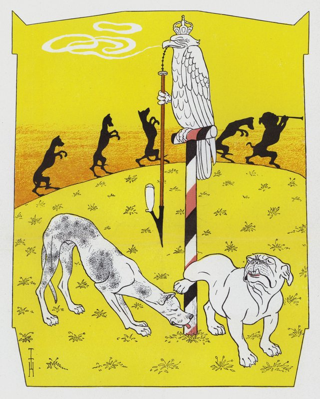 Tysk mastiff og engelsk bulldog (farge litho) av Thomas Theodor Heine