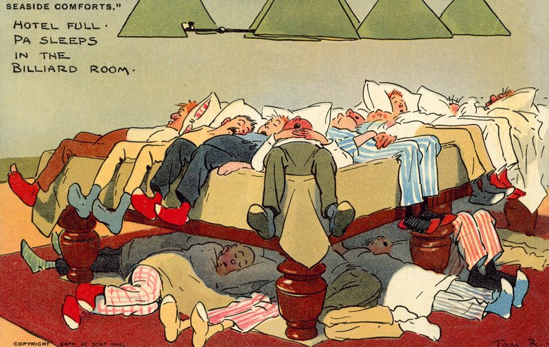 Hotel Full, Pa sover i biljardrommet (chromolitho) av Tom Browne