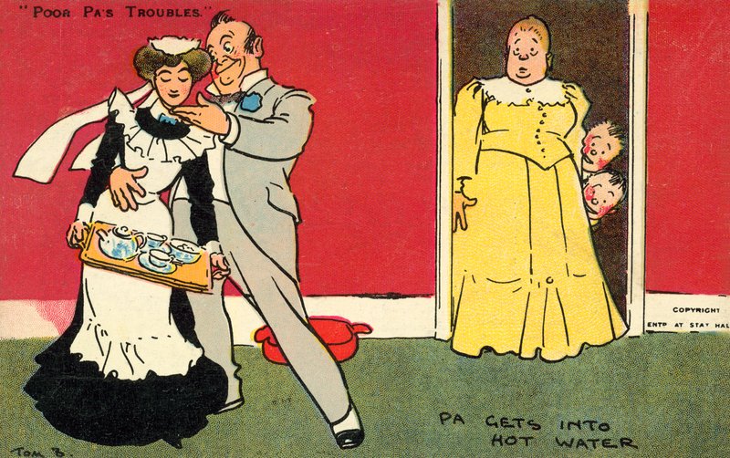 Far kommer inn i varmt vann (chromolitho) av Tom Browne
