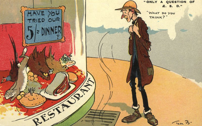 Tramp ser i et restaurantvindu av Tom Browne