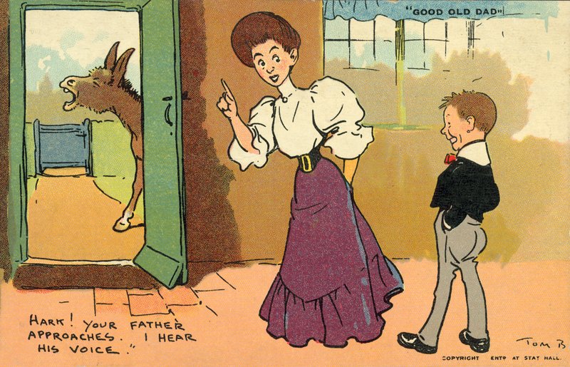 Faren din nærmer seg (farge litho) av Tom Browne