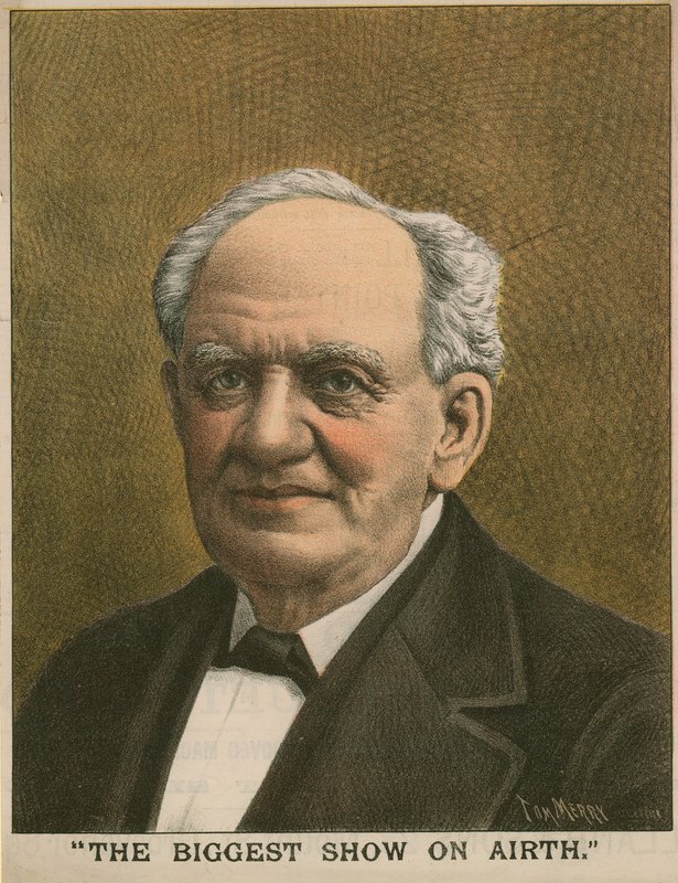 Portrett av P T Barnum, The Biggest Show on Airth av Tom Merry