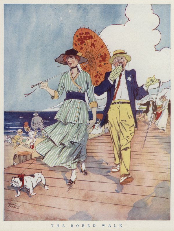 Par på strandpromenaden, lei av hverandres selskap (farge litho) av Tony Sarg