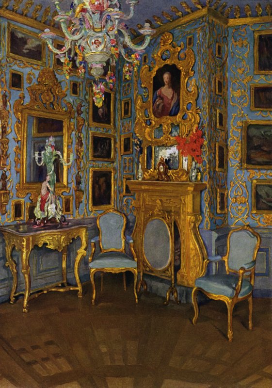 Blå sal i Sigmaringen slott, dekorasjon av rokokkoperioden av Unbekannt Unbekannt