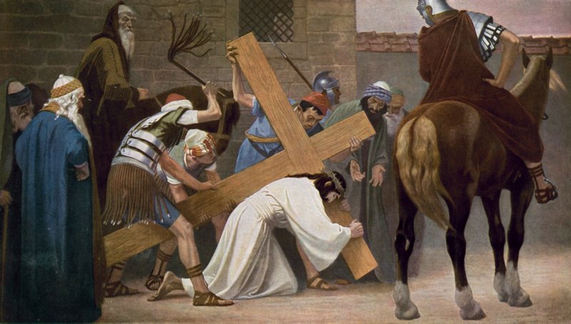 Jesus faller for første gang mens han bærer sitt kors av Unbekannt Unbekannt