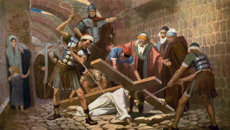 Jesus faller for andre gang mens han bærer sitt kors av Unbekannt Unbekannt
