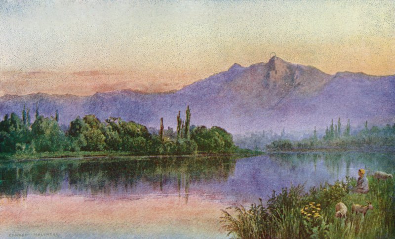 Solnedgang på Jhelum, over Srinagar av Unbekannt Unbekannt