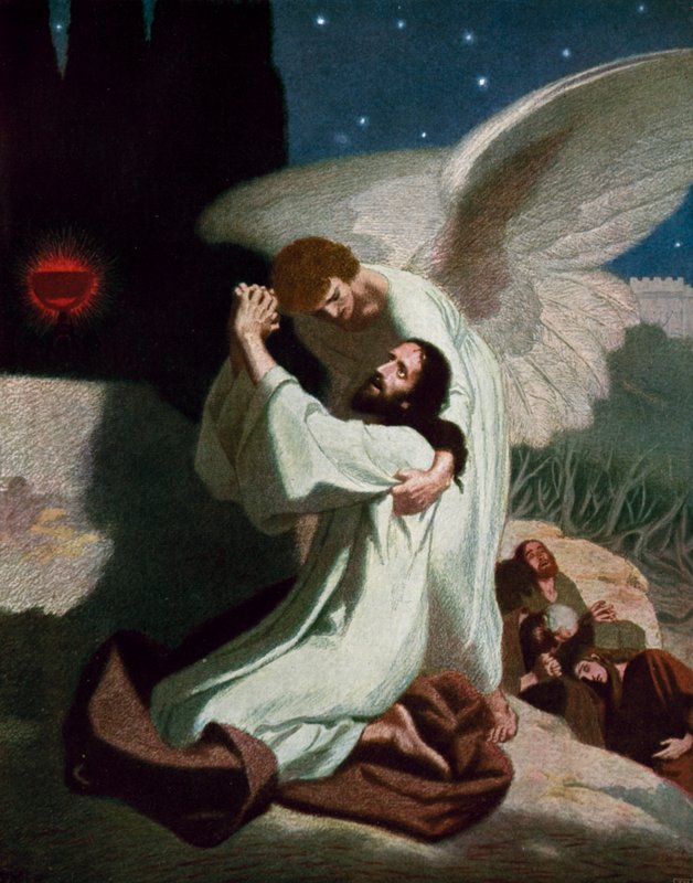 Engelen som gir Jesus styrke under hans lidelse i Getsemane hage av Unbekannt Unbekannt