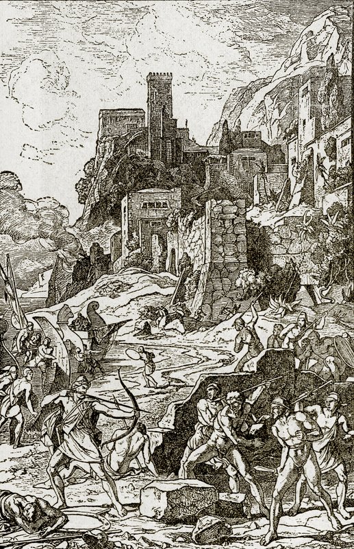 Vikinger som angriper kelterne, illustrasjon fra The Story of Man av J.W. Buel av Unknown