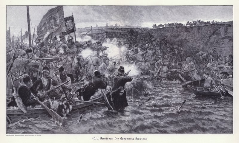 Erobringen av Sibir av Yermak Timofeyevich (gravering) av Vasilij Ivanovic Surikov