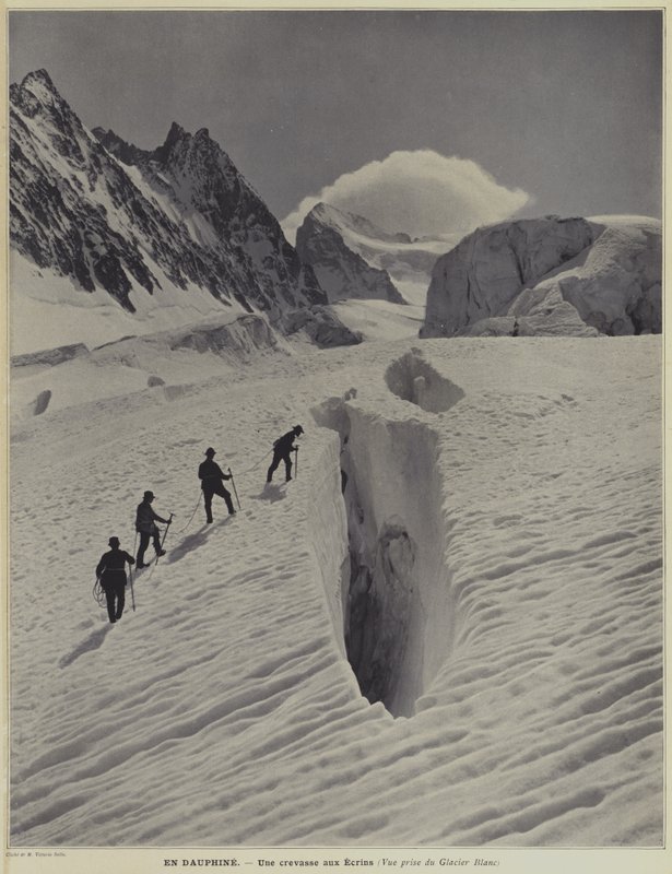 I Dauphine-regionen i de franske alpene: en sprekk på isbreen Blanc på Barre des Ecrins av Vittorio Sella