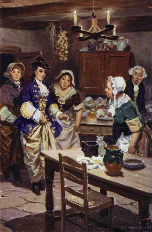 Ankomst av Sophia og Honor på vertshuset (farge litho) av W.R.S. (after) Stott