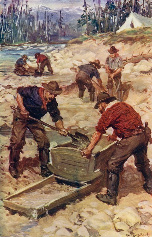 Gullvasking på bredden av Frazer (farge litho) av W.R.S. (after) Stott