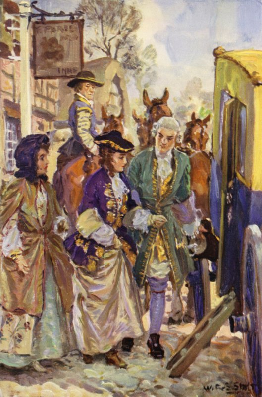 "Hans herredømme førte damene inn i kjøretøyet" (farge litho) av W.R.S. (after) Stott