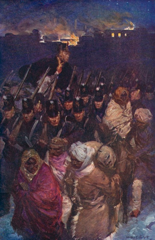 Den britiske hærens tilbaketrekning fra Kabul (farge litho) av W.R.S. (after) Stott