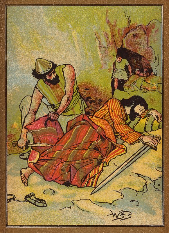 David kutter av skjørtet til Sauls kappe (litho-farge) av W.S. Stacey