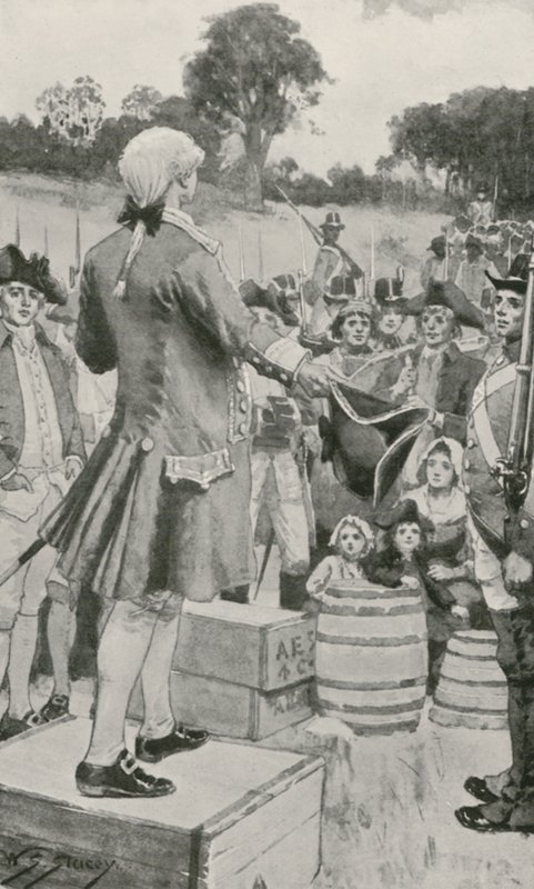 Guvernør Phillip henvendte seg til de første australske nybyggerne ved landing ved Sydney Cove av W.S. Stacey