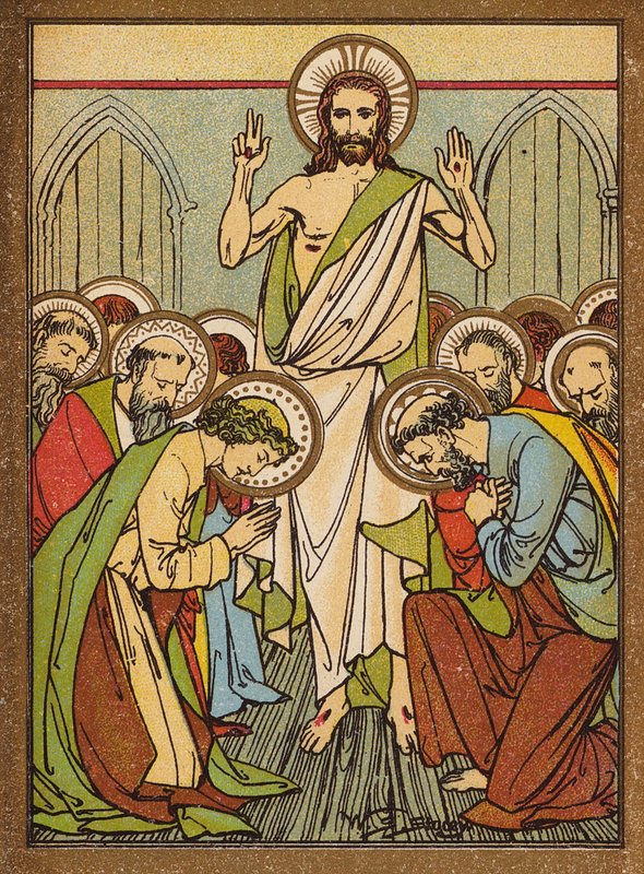 Jesus viser seg for apostlene i Jerusalem (fargelitografi) av W.S. Stacey