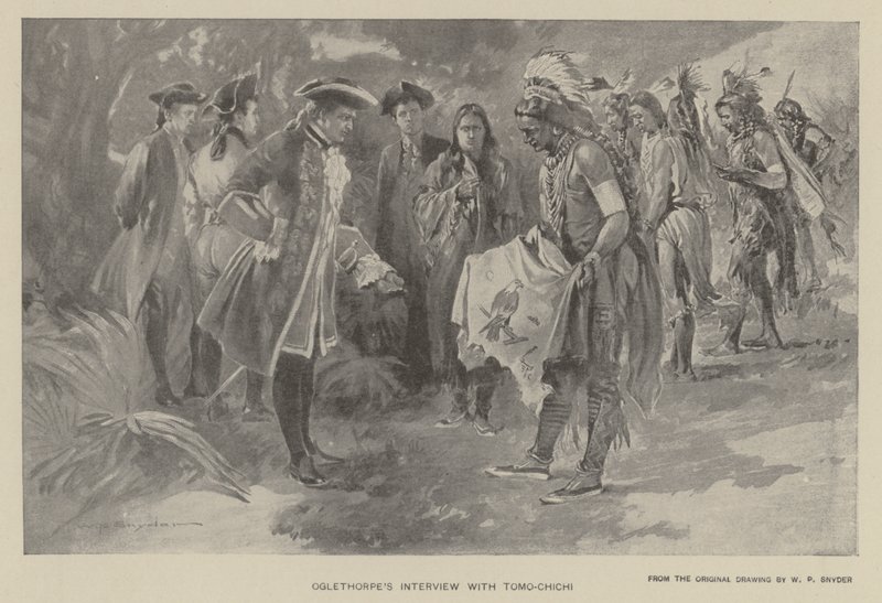 Oglethorpes intervju med Tomochichi (litho) av W. P. Snyder