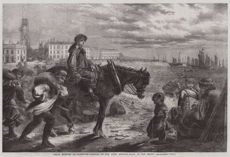 Tidlig morgen ved Yarmouth, ankomst av sesongens første sildebåter av W. R. Woods