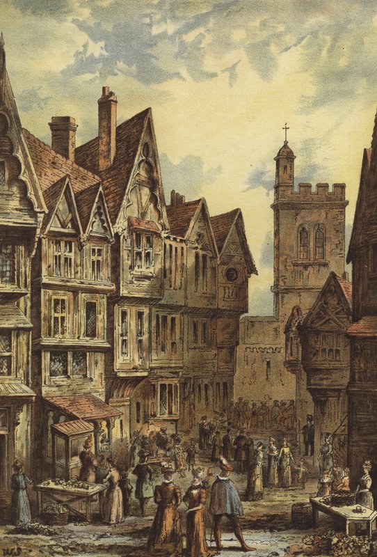 Bucklesbury, Cheapside (chromolitho) av Waldo Sargeant