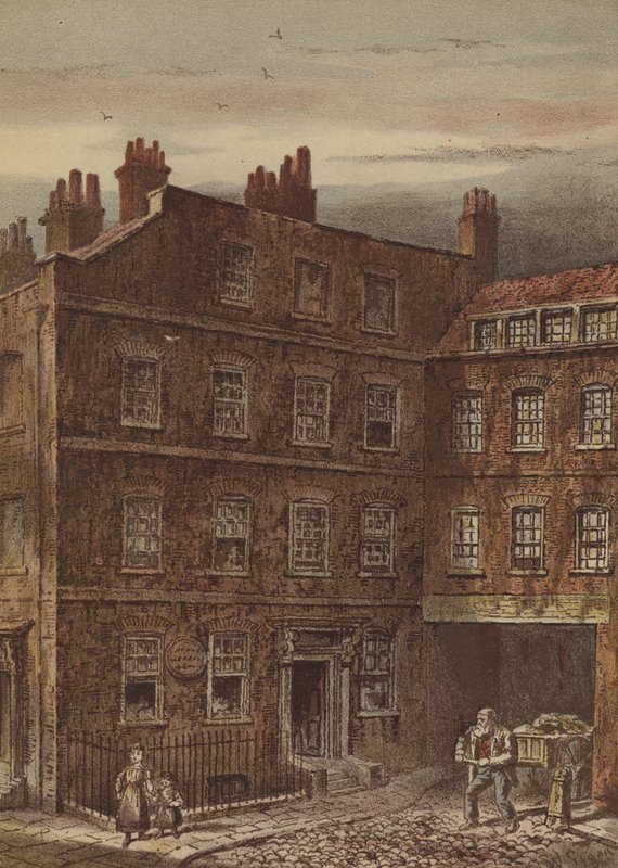 Dr Johnsons hus, Gough Square, Fleet Street (chromolitho) av Waldo Sargeant