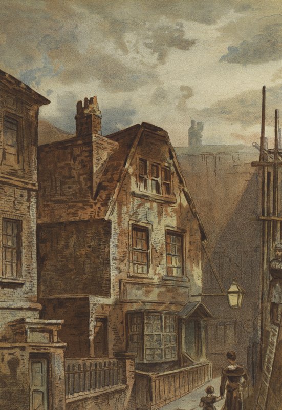 Gammelt hus bak Ludgate (chromolitho) av Waldo Sargeant