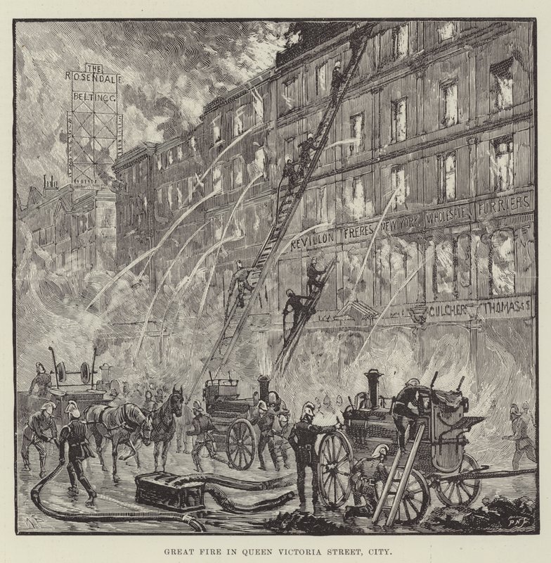 Stor brann i Queen Victoria Street, City av Walter Paget
