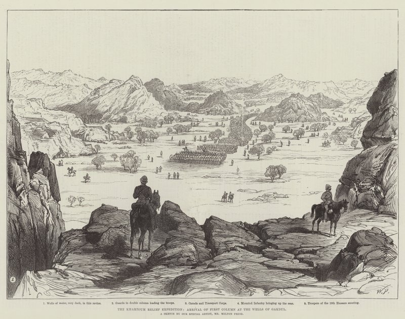 Khartoum Relief Expedition, ankomst av første kolonne ved brønnene til Gakdul av Walter Paget